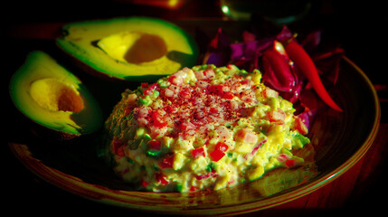 Fresh Avocado Salad with Herbs and Vegetables

