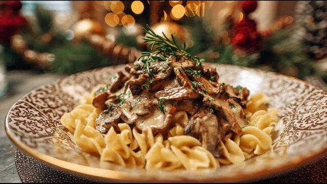Mushroom Stroganoff With Festive Plate