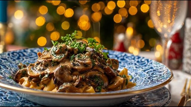Mushroom Stroganoff With Festive Plate