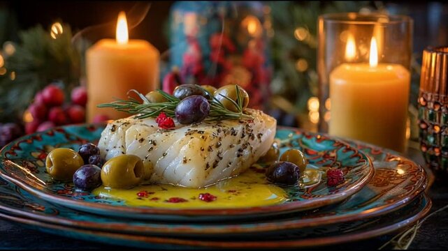 Salted Cod With Olives And Festive Candlelight