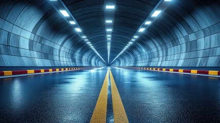 Fototapeta premium Dark tunnel with wet road