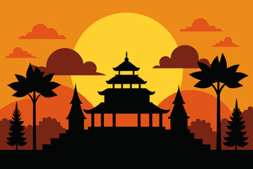 Fototapeta premium Medan Vector with Maimun Palace Silhouette
