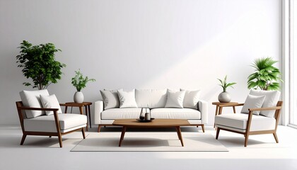 Modular White Sectional Sofa with Coffee Table and Ottoman