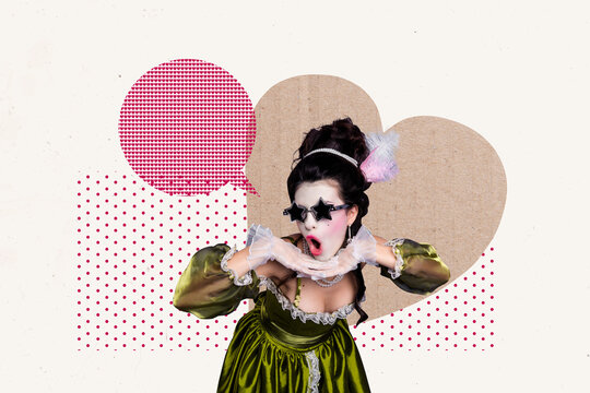 Exclusive image vertical photo collage of happy countess girl dance heart icon blogging reaction popular feedback social media like - Powered by Adobe