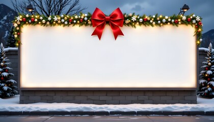 Festive Display: A blank billboard adorned with Christmas decorations stands ready for seasonal messaging, evoking the warmth and cheer of the holiday season.