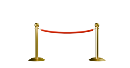 Golden barriers metal with ropes in a transparent background