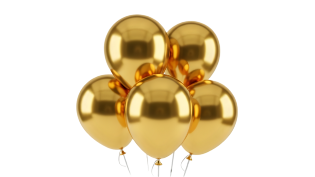 Group of shiny gold balloons celebration party decor isolated on transparent background - Powered by Adobe