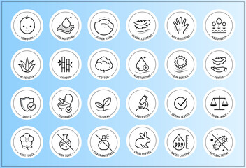 Kids care and hygiene set icons. The outline icons are well scalable and editable. Perfect for  baby pads, mats, diapers, tissues, napkins and etc. EPS10.
