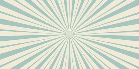 Sunlight retro horizontal background. Pale blue and beige color burst background. Fantasy Vector illustration. Magic Sun beam ray pattern background. Old paper starburst. Circus poster or placard