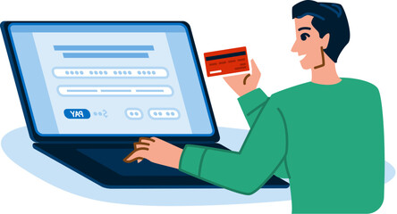 Person doing online payment on laptop with credit card