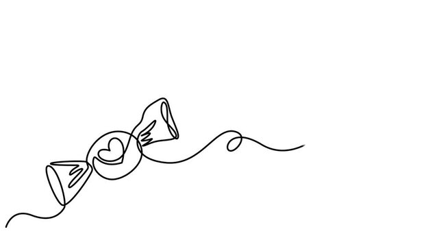 Elegant One Line Drawing Animation of Wrapped Candy Minimal Continuous Line Art Sweet Design in Motion, Animated self drawing of single continuous line draw candy in wrappers. Full length line video.