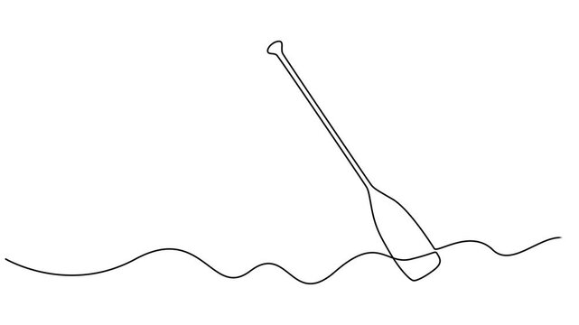 Video. Canoe paddle continuous one line drawing animation. Full length single line art 4k animation, Kayak and paddle in one line art style, black and white, Animated self drawing of continuous line.