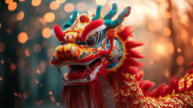 Dragon dance performance under glowing fireworks in the night sky during Chinese New Year, celebrating tradition, culture, and the spirit of 2026.