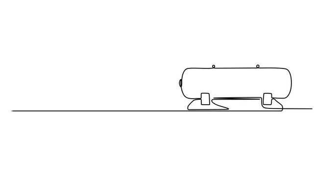 Horizontal Storage Tank animation continuous one line drawing, continuous one line drawing of a horizontal industrial tanker for fuel or water storage a large cistern vector monoline design 4k video.