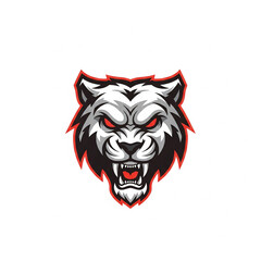 Fototapeta premium Fierce tiger head mascot illustration roaring with red eyes and sharp fangs perfect for sports teams e-sports logos or gaming branding