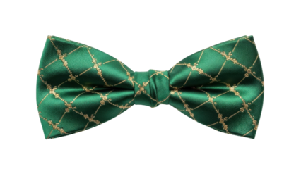 Isolated formal green bow tie with gold pattern for wedding suit or tuxedo neckwear accessory
