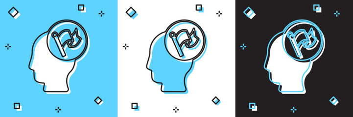 Set Hand holding flag icon isolated on blue and white, black background. Victory, winning and conquer adversity concept. Vector