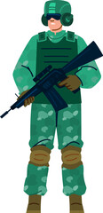 Naklejka premium Soldier in camouflage uniform holding rifle weapon