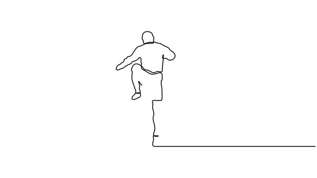 Self animated continuous line drawing of a person performing a sports move, likely related to soccer freestyle or Muay Thai.