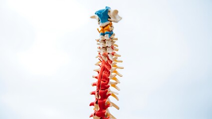 3D anatomical spine render showing color-highlighted vertebrae to represent lumbar pain or injury. Clean white background ideal for medical, chiropractic, orthopedic, and healthcare educational visual