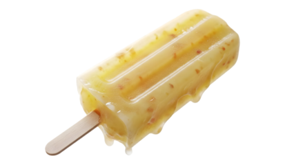 Delicious mango fruit ice pop with melting drips isolated on transparent background