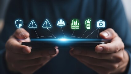 Digital safety and health management with protective icons on mobile device