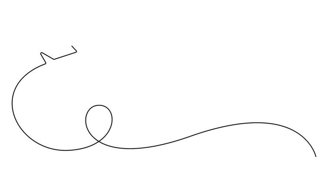 Self animated vector illustration depicting a continuous one-line drawing of an airplane's flight path