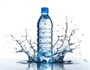 Water bottle explodes, splash, blue cap, clear liquid