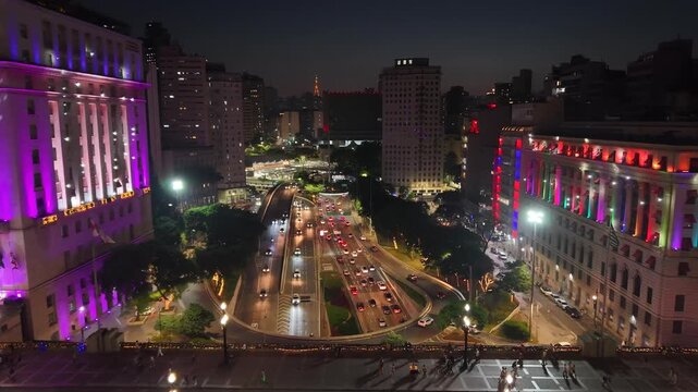 Aerial view of 23 de Maio Avenue and Viaduto do Ch&aacute; - S&atilde;o Paulo, Brazil