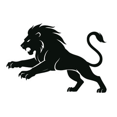 Black lion vector illustration running like a wild stallion silhouette