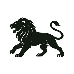 Obraz premium Black and white vector illustration of a running wild animal silhouette a lion for a design or tattoo art