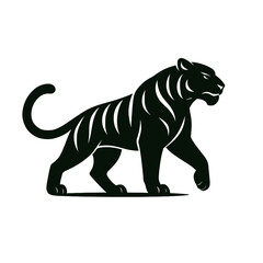 Striped tiger animal vector cartoon illustration on white or black background, big wild tiger silhouette icon art