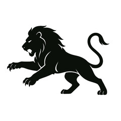 Black vector silhouette illustration of a running wild lion