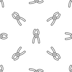 Grey line Dental pliers icon isolated seamless pattern on white background. Dental equipment. Vector
