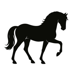 Running black horse silhouette vector illustration isolated on white, symbolizing wild equine speed and nature
