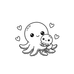 Funny cartoon vector illustration of octopus and jellyfish character smiling with a happy face design