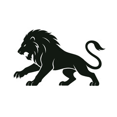 Black and white lion vector silhouette illustration with wild animal design elements