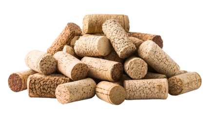 Pile of natural wine corks isolated on transparent background