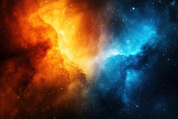 Fototapeta premium Celestial Flames and Frost: A vivid visualization of the cosmos, where the warmth of celestial flames intertwines with the coolness of cosmic frost.