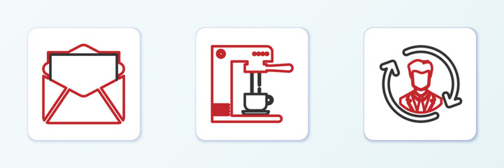 Set line Human resources, Mail and e-mail and Coffee machine cup icon. Vector