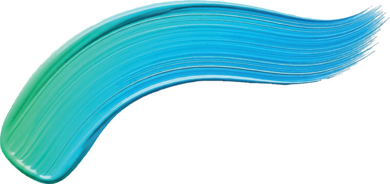 Abstract brush stroke with gradient of turquoise and blue colors on white background.
