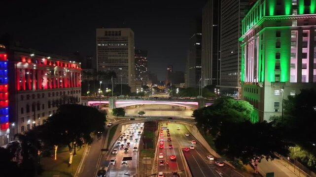 Aerial view of 23 de Maio Avenue, Viaduto do Ch&aacute; an Vale do Anahnagaba&uacute; - S&atilde;o Paulo, Brazil