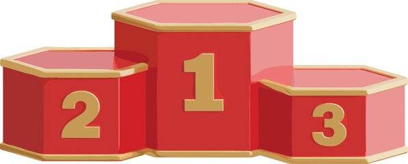 Hexagonal winners podium illustration, red and gold tier design, competition ranking concept, award platform vector, achievement graphic, contest theme