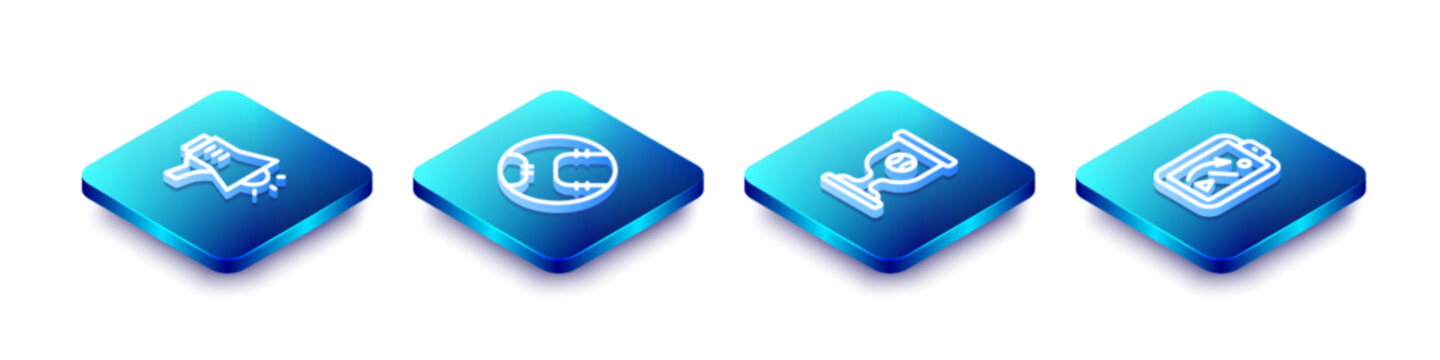 Set Isometric line Megaphone, Baseball ball, Award cup with baseball and Planning strategy icon. Vector