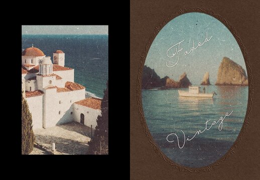Faded Vintage Postcard Poster Photo Effect Mockup