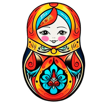 Russian matryoshka doll toy, bright colorful pattern. Isolated object on a white background