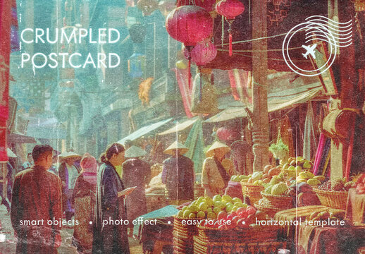 Crumpled Postcard Effect Mockup
