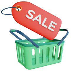 3d shopping basket and sale tag
