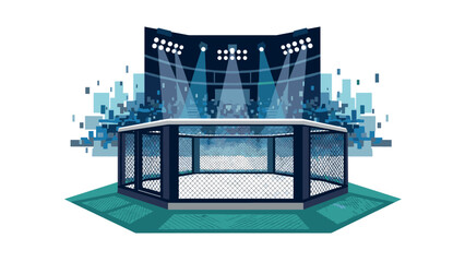 Mixed martial arts arena with cage and spotlights for sports event design
