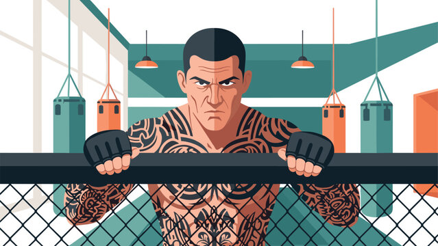 Tattooed boxer training in gym with focused expression for motivational poster design - Powered by Adobe